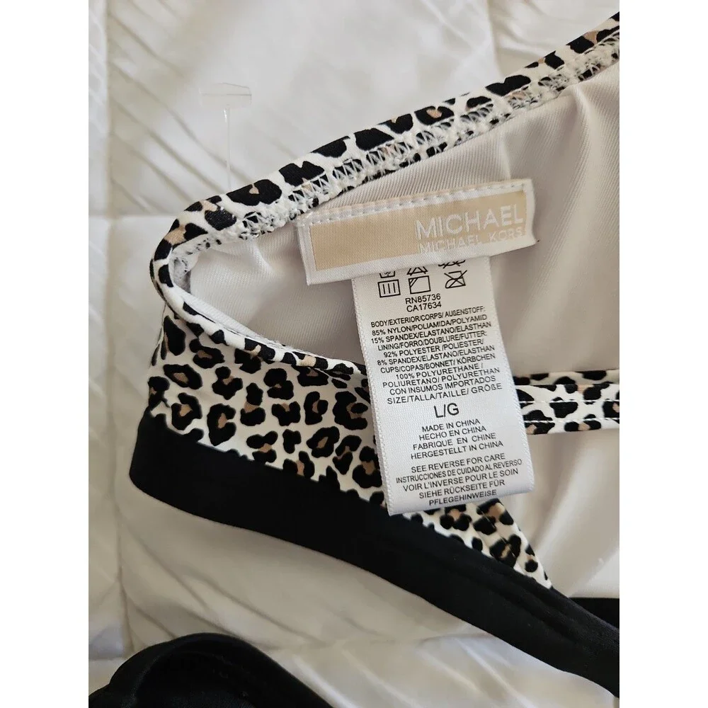 Michael Kors Leopard Triangle Bikini Bathing Suit Set Sz Large NWOT